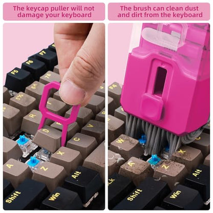 All-in-1 Keyboard Cleaner and Laptop Cleaning Kit - Professional Computer Screen-Safe Tools for MacBook and Electronics - Portable Brush Set for Gamers and Remote Professionals, HotPink - color: HotPink