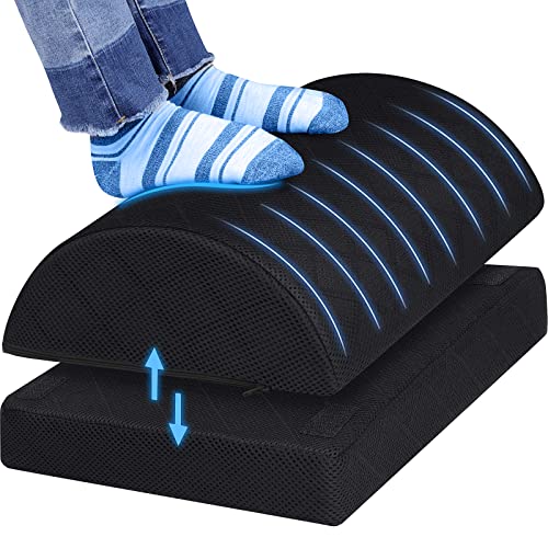 CushZone Foot Rest for Under Desk at Work Adjustable Foam for Office and Home, Office Desk Accessories，Comfortable Footrest with 2 Adjustable Heights，Back & Hip Pain Relief (Black-16.9 in) - color: Black, size: Large