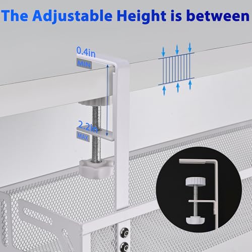 Under Desk Cable Management Tray Small – Clamp-Mounted Wire Organizer & Cord Management Under Desk Holder, No-Drill Metal Cable Tray for Home Office (White) - color: White-L