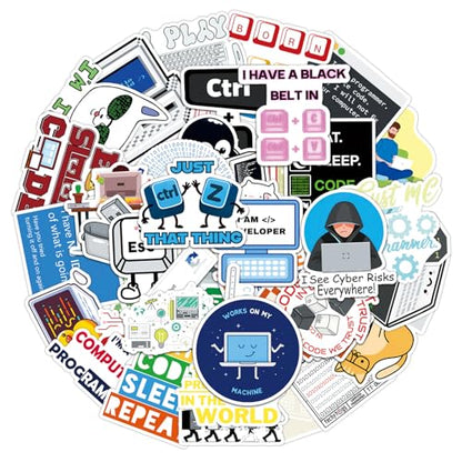 50Pcs Programmer Stickers Funny Programming Coding Vinyl Decals for Laptop Water Bottles Journals Developers IT Students Tech Lovers Computer Desks and Software Engineers - style: Programmer