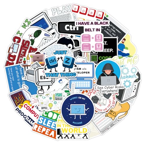 50Pcs Programmer Stickers Funny Programming Coding Vinyl Decals for Laptop Water Bottles Journals Developers IT Students Tech Lovers Computer Desks and Software Engineers - style: Programmer