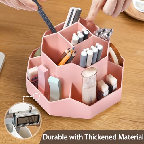 Pencil Pen Holder for Desk, 9 Slots 360 Degree Rotating Desk Organizer, Cute Pen Organizers Stationery Supplies for Office Home & Art Supply (Pink) - color: 9 Slot-Pink
