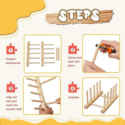 Barydat 2 Pcs Wooden Puzzle Display Stand Jigsaw Holder Rack Puzzle Pot Lid Storage Organizer Shelf for Playroom Decor Craft Collection Lovers