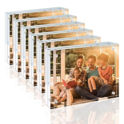 Egofine 5x7 Acrylic Frames 6 Pack, 20mm Thicker Frameless Clear Picture Frames, Double Sided Magnetic Picture Frames, Free Standing Desktop Display - color: 6, size: 5x7