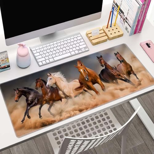 Mouse Pad Gaming, Large Mouse Pads for Desk, Keyboard Mouse Mat Desk Pad, Non-Slip Rubber Base with Stitched Edges Mousepad, 31.5x11.8 inch Horses - color: Horses
