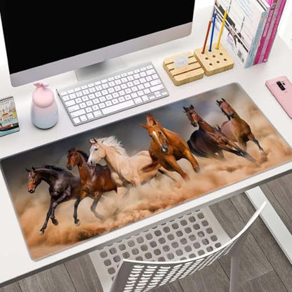 Mouse Pad Gaming, Large Mouse Pads for Desk, Keyboard Mouse Mat Desk Pad, Non-Slip Rubber Base with Stitched Edges Mousepad, 31.5x11.8 inch Horses - color: Horses
