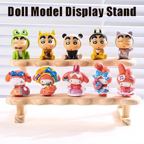 OULIGET Double Deck Wooden Display Riser Stand, Minifigures Doll Model Organizer Stand,Small Plant Perfume Jewelry Storage Rack for Desktop Window Sill Bar