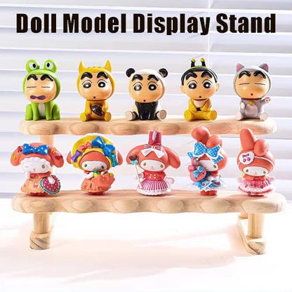 OULIGET Double Deck Wooden Display Riser Stand, Minifigures Doll Model Organizer Stand,Small Plant Perfume Jewelry Storage Rack for Desktop Window Sill Bar