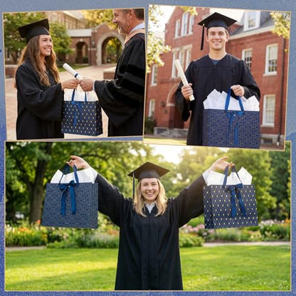 woric 2 Pcs Gift Bags for Men, 13.7" Large Blue Graduation Gift Bag with Handles Matching Tissue Paper Cards for Men Birthday Wedding Anniversary Special Occasion - color: Navy Blue