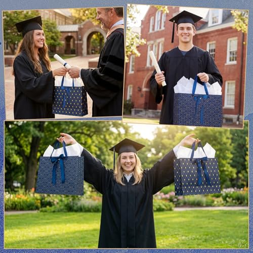 woric 2 Pcs Gift Bags for Men, 13.7" Large Blue Graduation Gift Bag with Handles Matching Tissue Paper Cards for Men Birthday Wedding Anniversary Special Occasion - color: Navy Blue
