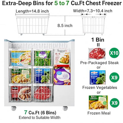 iSPECLE Freezer Organizer Bins - 3 Pack Adjustable Width for 5 to 7 Cu.Ft Chest Freezers, Stackable Freezer Wire Storage Baskets for Deep Freezer Organization, Assembly Required, White - style: 3 Pcs-14.8"-White