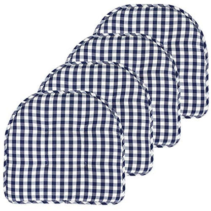 Sweet Home Collection Chair Cushion Memory Foam Pads Tufted Slip Non Skid Rubber Back U-Shaped 17" x 16" Seat Cover, 4 Count (Pack of 1), Checkered Navy/White - color: Checkered Navy/White, size: 4 Pack, style: Foam Pads