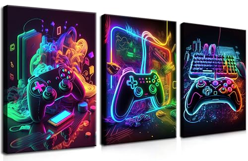 MUWAK Gamer Room Decor Picture Canvas Wall Art for Teen Boys Room - Cool Colorful Accessories Gaming Theme Wall Decor Set of 3 - Game Paintings Print for Youth Boys Bedroom 12x16 inch - color: Colorful games, size: Canvas 12x16 inch