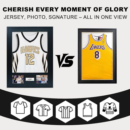 Aluminum Jersey Display Frame Case Large Shadow Box Jersey Frame with Photo Slots 98% UV Protection Clear Acrylic for Football, Hockey, Basketball, Baseball Shirt Ideal Gift for Sports Fans - color: 1 Pack Jersey Frame 01