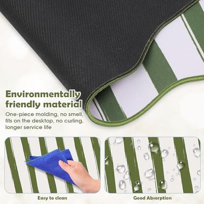 Copkim 1 Pcs Green Scalloped Striped Desk Mat 31.5 x 11.8 Inch Large Cute Mouse Pad Computer Mat Non Slip Waterproof Rubber Base with Border Stitching Soft Keyboard Pad for Home Office Gaming Makeup - color: Green, style: Strip