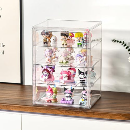 4 Tier Display Case for Collectibles,Clear Display Box with 3 Movable Plates ,Storage Container with Magnetic Door - size: XXL-4 Tier-1 Pack