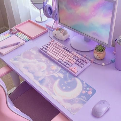 BELLEMOND Japanese Art Desk Mat | Large 31.5x11.8in Anime Mouse Pad for Keyboard & Mouse | Non-Slip Base, Water-Repellent | Original Japanese Design | Moonlit Pastel Cosmos - color: Moonlit Pastel Cosmos