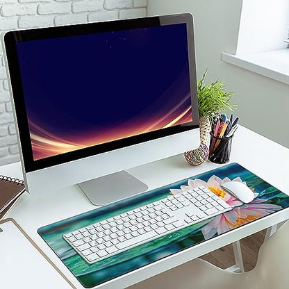 MIOAOSRT Desk Mat,Beautiful Pink Lotus Large Gaming Mouse Pad with Stitched Edges,Non-Slip Computer Mouse Pad for Desk,Extended XXL Keyboard and Mouse Pad 35.4x15.75 in - color: Beautiful Pink Lotus