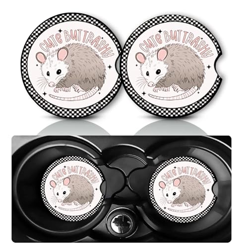 2 Pack Cute But Trashy Mouse Car Cup Holder Coasters Neoprene Anti Slip Mat | Car Accessories Decor 2.75" Universal Size Insert Auto Coasters Cute But Trashy Gifts for Women Men - color: Cute But Trashy
