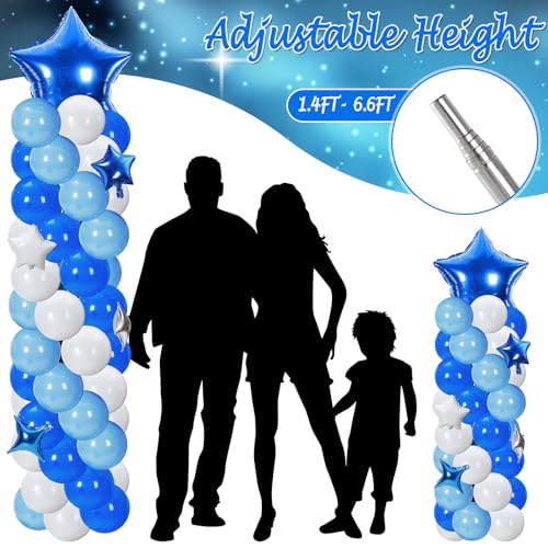 Gejoy 110 Pcs Blue White Balloons Column Stand Kit Adjustable Tower Stand from 1.4 to 6.6 ft with Bases for Back to School Wedding Birthday Baby Shower Party - color: Blue White