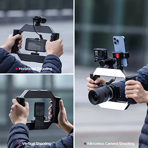 ULANZI Smartphone Video Rig with Light, U-Rig Light Cell Phone Handheld Stabilizer with Ring Light 2500K-9000K CRI 90+ for Filmmaking Live Steam YouTube Video Recording, with 5000mAh Build-in Battery - size: 280*51*195mm