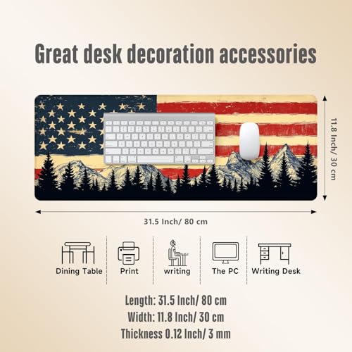 Extended Gaming Mouse Pad, Large Mouse Mat 3 mm Nature Rubber Base Mousepad with Stitched Edges, Non-Slip Desk Mat for Office Home Great Gift 31.5x11.8 Inch (USA Flag 3) - color: USA Flag 3