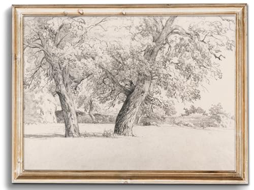 Uniro Neutral Vintage Wall Art for Home Decor, Farmhouse Landscape Tree Sketches Drawing Wall Decor, Rustic Nature Canvas Prints Antique Moody Neutral Landscape Oil Painting Vintage Art Pictures for Bedroom Bathroom Decor( 8" x 10"-UNFRAMED) - color: Natu