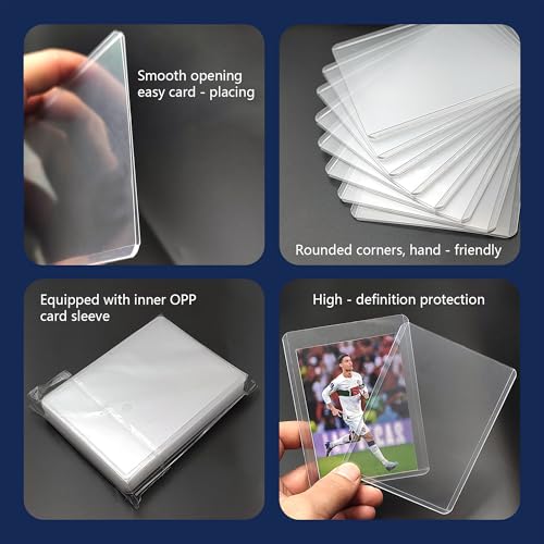 200 Card Sleeves - 3"x4" Hard Plastic Top Loaders for Cards - Trading Card Sleeve & Baseball Card Holder - Premium Topload Ablum Photocard Holder for Sports, Game & Kpop Cards (100Soft+100Hard) | Fit 2.5" x 3.5" Standard Cards, HD, Anti-Scratch for Collec