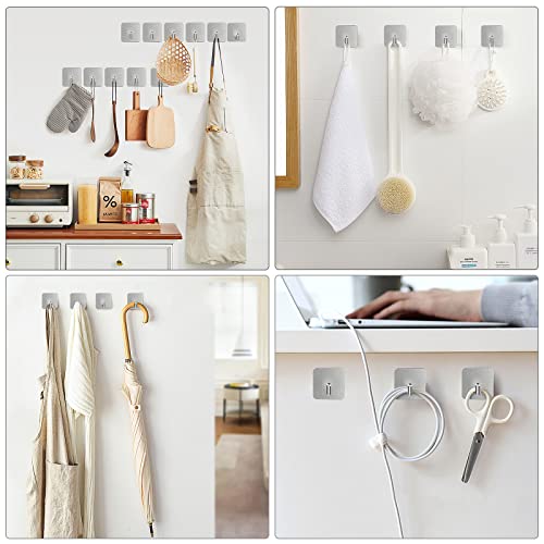 VIS'V Adhesive Hooks for Shower Wall, Heavy Duty, Silver, 4 Pcs | Metal Material, Compact Design, Peel and Stick, 2 Extra Adhesive Strips, for Bathroom Kitchen Livingroom Office RV - color: Silver