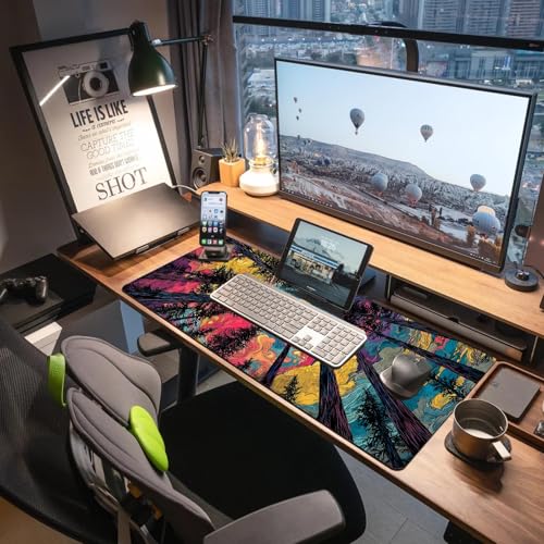 Extended Gaming Mouse Pad, Large Mouse Mat 3 mm Nature Rubber Base Mousepad with Stitched Edges, Non-Slip Desk Mat for Office Home Great Gift 31.5x11.8 Inch (Starry Forest 1) - color: Starry Forest 1