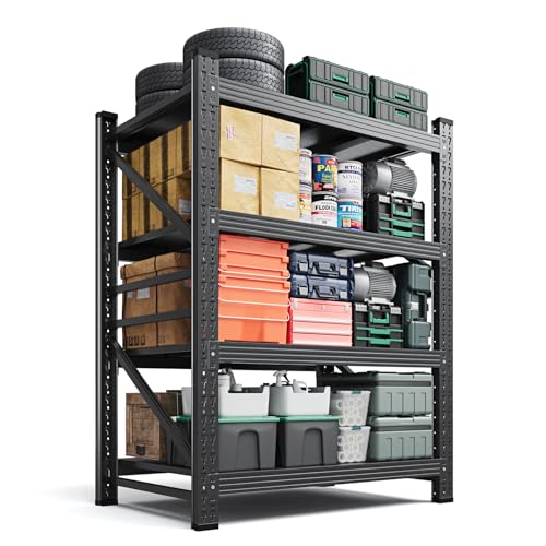 Letaya 2000LBS Storage Shelves Heavy Duty,60" H Garage Shelving Units, 4 Tier Adjustable Utility Rack Shelf,Large Metal Industrial Shelves,for Shop,Warehouse,Basement,Black (40" W x 20" D x 60" H) - color: Black, size: 40" W x 20" D x 60" H