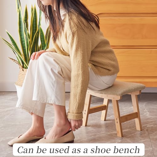 Kitsanery Foot Stool,Ottoman,Bamboo Small Sofa Foot Rest Under Desk,Extra Seating for Living Room, Bedroom and Kitchen (Natural Stool Legs - Beige Surface) - color: Natural Stool Legs - Beige Surface
