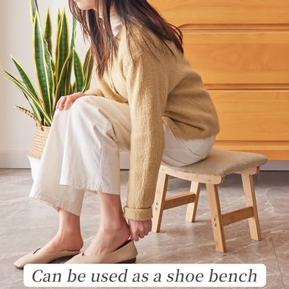 Kitsanery Foot Stool,Ottoman,Bamboo Small Sofa Foot Rest Under Desk,Extra Seating for Living Room, Bedroom and Kitchen (Natural Stool Legs - Beige Surface) - color: Natural Stool Legs - Beige Surface