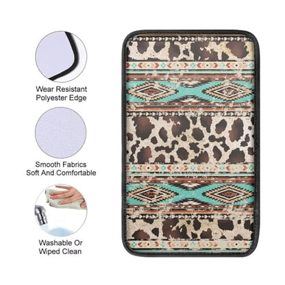 Wanyint Auto Center Console Pad, Easy to Install Armrest Cover, Car Accessories Fit Most Vehicles SUV Truck Van Sedans, Aztec Brown Cow Print Retro - color: Aztec Brown Cow Print Retro
