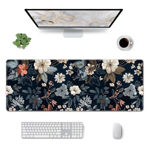 Dark Flower Large Mouse Pad,Gaming Keyboard Desk Pad,Extended Mouse Mat Non-Slip Rubber Base with Stitched Edges for Office Game Home XL 31.5"x11.8" - color: Dark Flower, size: 31.5L x 11.8W inches