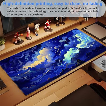 Anime Starry Night Desk Mat XXL - Celestial Clouds Large Gaming Mouse Pad | Fantasy sky aesthetic keyboard mousepad for gaming setup, waterproof smooth cloth surface with non-slip rubber base. - color: Blue Clouds