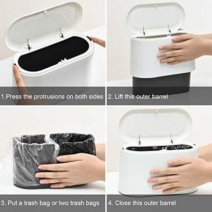 SUBEKYU Mini Trash Can with Lid,Small Desk Trash Can,Countertop Mini Garbage Cans,Tiny Waste Basket,White,with 3 roll Bags - color: White 0.5 Gal with Lid