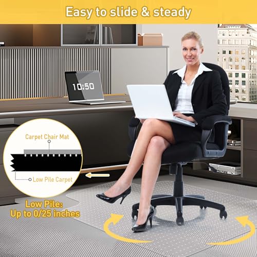 Heavy Duty Office Chair Mat for Carpet Floors & Desk Mat for Carpeted Floors - Clear Floor Protector with Extended Lip | Slip-Resistant, Easy Glide 36"x48" for Low/Flat Pile - Home, Office & Gaming - size: 48 in x 36 in with lip