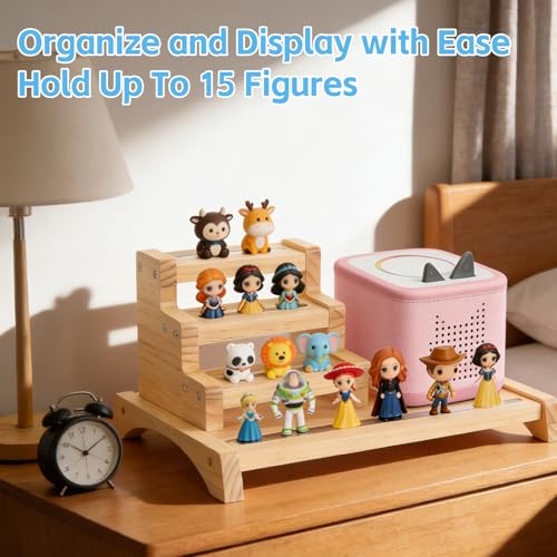 3-Tier Wooden Storage Shelf for Tonies Box Organizer, Magnetic Display Storage Rack for Figurine Characters Desktop Collection Stand for 10–20 Figures, Generation 1 & 2 Compatible