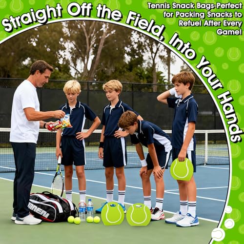 AKAIXI 24pcs 3.5Mil Thickened Tennis Gift Bags Reusable Sealed Snack Bags | with Handle Stand-up Tennis Goodie Bags for Tennis Themed Party Favors Birthday Supplies Lovers Players Coaches Gifts - color: Tennis