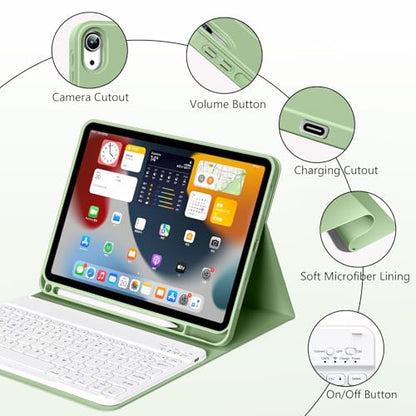 Keyboard Case for iPad (A16) 11th Gen 11 Inch 2025, iPad 10th Generation 10.9 inch 2022 with Pencil Holder, Wireless Keyboard and Slim Lightweight Soft Cover Auto Wake/Sleep, Matcha Green - color: Matcha Green