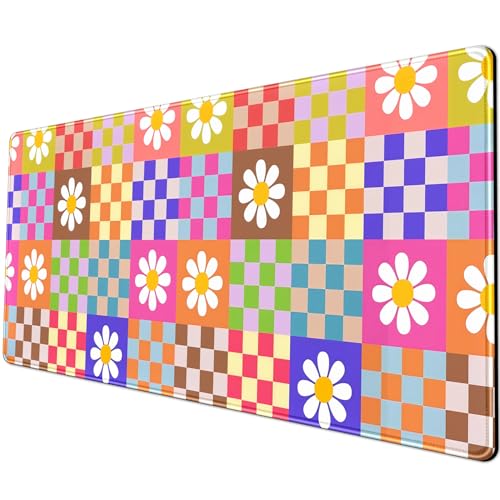 Pink Desk Mat Trendy Checkered Aesthetic Desk Pad Computer Large Mouse Pad Aesthetic Desk Accessories Office Gifts for Her Cute Keyboard and Mouse Pad Desk Computer Mat 31.5 X 11.8 in - color: D-pink Grid