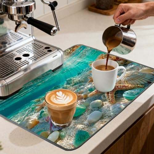 Nuxovilar Underwater Ocean Starfish Dryer Cover for the Top, Non-slip Washer & Dryer Protector, 23.62"x19.68" Dust-proof Washing Machine Mat, Diatom Mud Polyester Dryer Top Pad for Laundry Room - color: Yhd16881