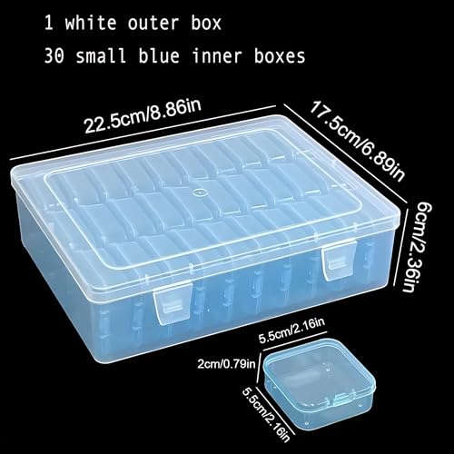 Bead Organizer Box-Blue Plastic Box 31 Pcs Storage Plastic Cases Mini Clear Bead Storage Containers Boxes with Hinged Lid and Rectangle Bracelet Making DIY Jewelry Craft Nail - color: Blue