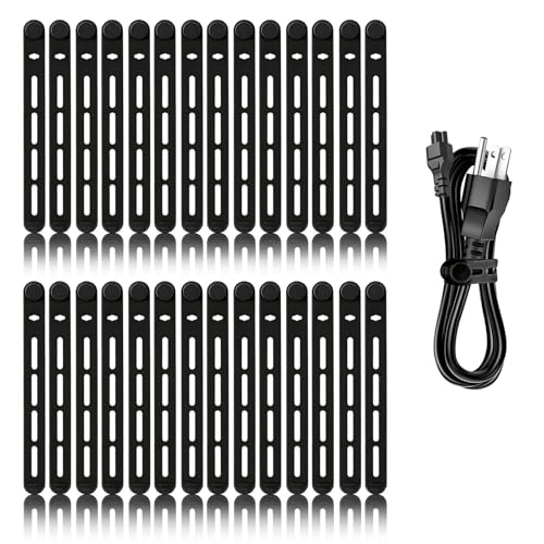 28Pcs Silicone Cable Ties Reusable, Multipurpose Cable Management Organizer, Adjustable Fastening Cable Straps with Locking Buckles, High Elasticity Cord Organizer, Travel Essentials (5.2in, Black) - color: Black-5.2in-28pcs