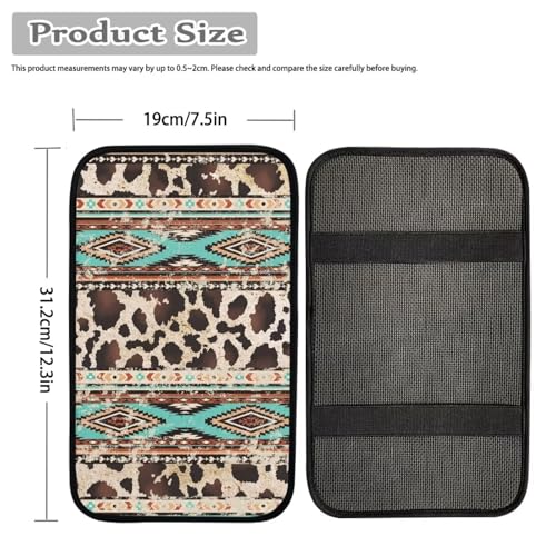 Wanyint Auto Center Console Pad, Easy to Install Armrest Cover, Car Accessories Fit Most Vehicles SUV Truck Van Sedans, Aztec Brown Cow Print Retro - color: Aztec Brown Cow Print Retro