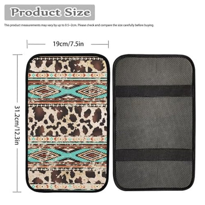 Wanyint Auto Center Console Pad, Easy to Install Armrest Cover, Car Accessories Fit Most Vehicles SUV Truck Van Sedans, Aztec Brown Cow Print Retro - color: Aztec Brown Cow Print Retro