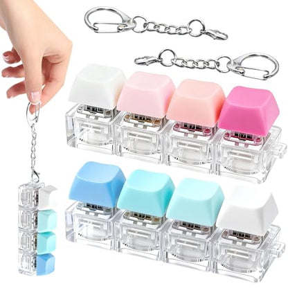 2 PCS 4-in-1 Keyboard Fidget Toy Keychain, Finger Clicky Button Toy Stress Relief Keychain with Swappable Keycaps, Mini Mechanical Key Fidget for Office Desk Focus Gifts (Blue Rose Pink White) - color: Blue Rose Pink White