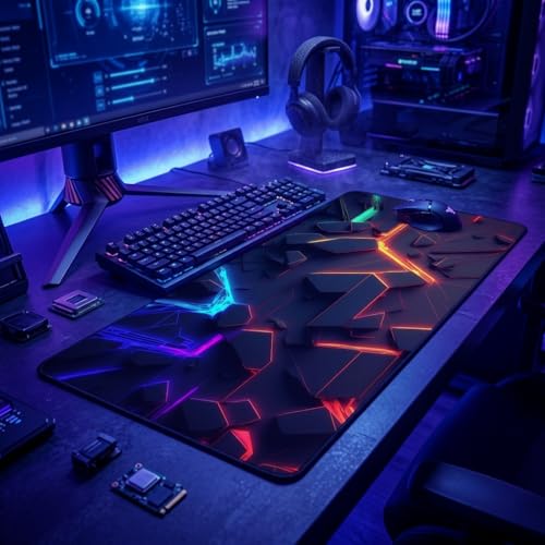 3D Neon Geometric Gaming Mouse Pad – Blacklight Large Extended Glow in the Dark Waterproof E-Sports Desk Mat with Non-Slip Base for Gamers & Office - 31.5" x 11.8" - color: Geometric I