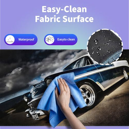 Large Gaming Mouse Pad (31.5" x 15.8") - Elegant Blue Classic Car Journeying on a Peaceful Road, Extra XXL Office Accessories, Premium Stitched Anti-Slip Office Desk Mat - color: Retro Old Car
